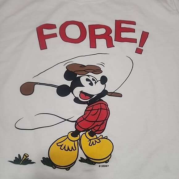 Vintage 90s Disney Mickey Mouse Golf T-Shirt FORE! Graphic Tee White Single... - Picture 2 of 14